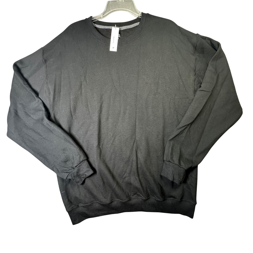 Athletic Works Crewneck Sweatshirt Fleece Pullover Basic Sporty Large Black NEW